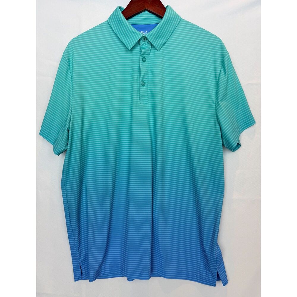 Birdie Bound Mens Large Golf Polo Shirt Teal Blue Ombre Striped Performance
